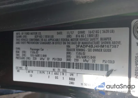 2017 Ford Fiesta Se z USA, uszkodzony, nr VIN 3FADP4BJ4HM167387